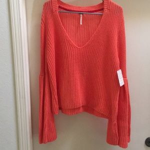 NWT Free People Coral Orange Damsel Sweater M